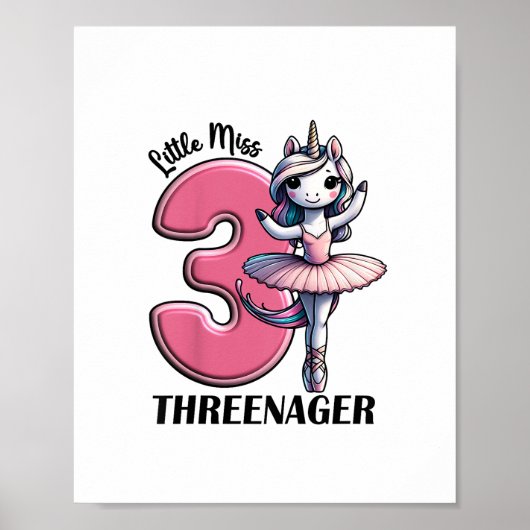 Kids Little Miss Threenager Three 3rd Birthday Gir Poster (Voorkant)