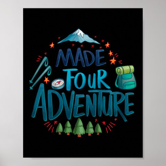 Kids Made Four Adventure 4th Birthday Party Campin Poster (Voorkant)