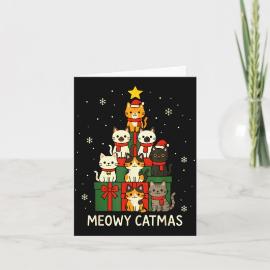 Kids Men Women Meowy Catmas Funny Christmas Cats C Kaart (Voorkant)