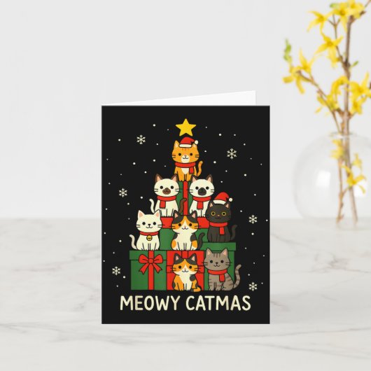 Kids Men Women Meowy Catmas Funny Christmas Cats C Kaart (Gele Bloem)