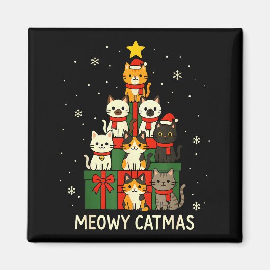 Kids Men Women Meowy Catmas Funny Christmas Cats C Magneet (Voorkant)