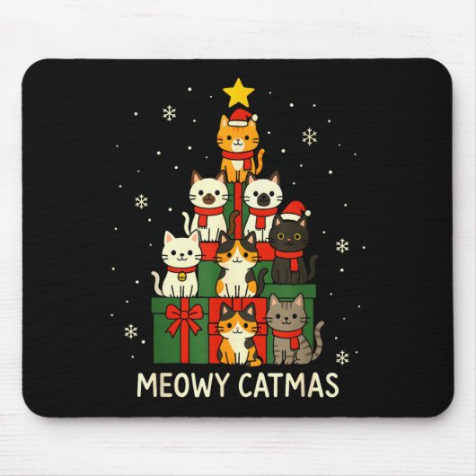 Kids Men Women Meowy Catmas Funny Christmas Cats C Muismat (Voorkant)