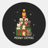 Kids Men Women Meowy Catmas Funny Christmas Cats C Ronde Sticker (Voorkant)