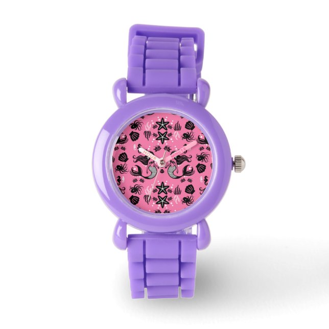Kids Mermaid Pink Horloge (Voorkant)