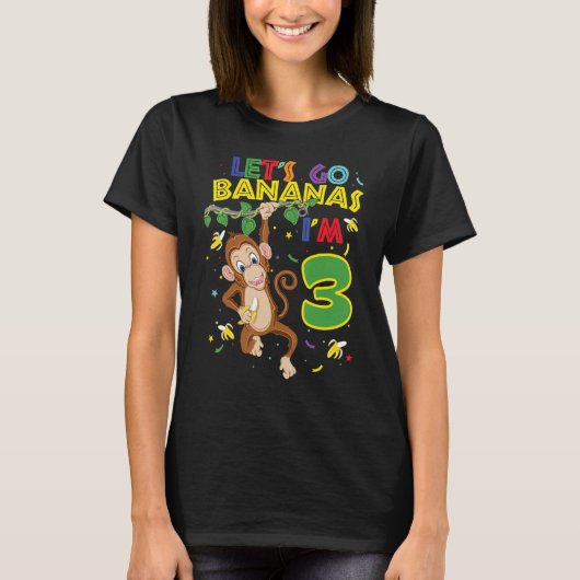 Kids Monkey 3rd Birthday Zoo Let's Go Bananas I'm T-shirt (Voorkant)
