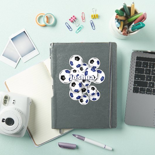 kids name blue black soccer balls sticker (iPad Cover)
