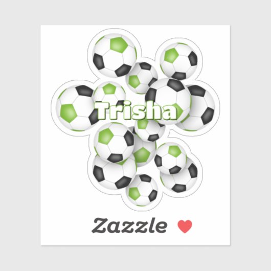 kids name bright green black soccer balls sticker (Vel)
