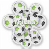 kids name bright green black soccer balls sticker (Voorkant)