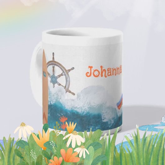 Kids Name Nautical Unicorn Rainbow  Koffiemok