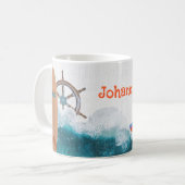 Kids Name Nautical Unicorn Rainbow  Koffiemok (Voorkant links)