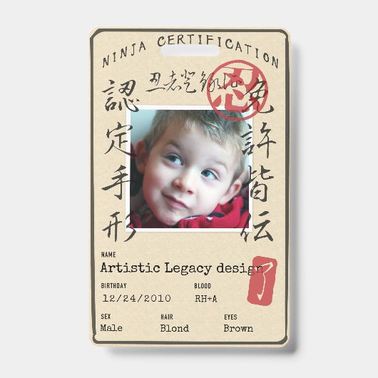 Kids Ninja ID (Customize image & text!) Badge (Voorkant)