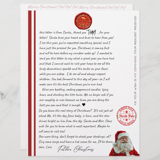 Kid's North Pole Comfirmation Letter From Santa (Voorkant / Achterkant)