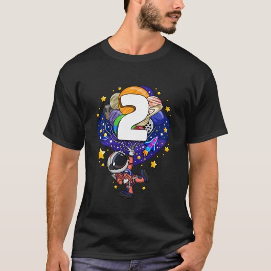 Kids Outer Space Astronaut 2Nd Birthday Boy 2 Year T-shirt (Voorkant)