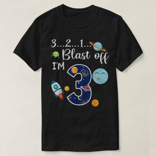 Kids Outer Space Blast Off 3 Year Old 3rd Birthday T-shirt (Design voorkant)