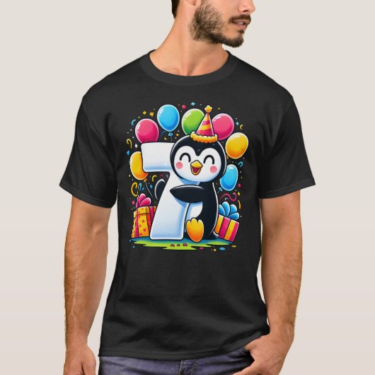 Kids Penguin Theme seventh Bday Party 7th Penguin  T-shirt (Voorkant)