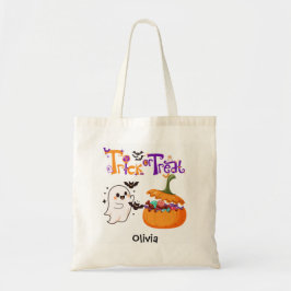 Kids Personalised Halloween Trick or Treat  Tote Bag