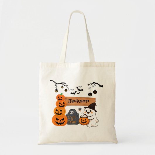 Kids Personalised Halloween Trick or Treat  Tote Bag (Voorkant)