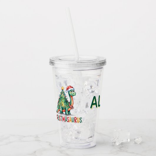 Kids Personalized Christmas Dinosaur  Acryl Drinkbeker (Voorkant ijs)