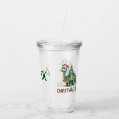 Kids Personalized Christmas Dinosaur  Acryl Drinkbeker (Achterkant)