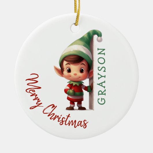 Kids Personalized Elf Christmas Tree Keramisch Ornament (Voorkant)