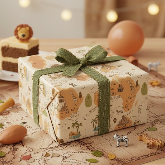 Kid's Personalized Safari Map ID1269 Cadeaupapier