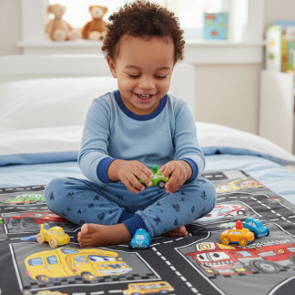 Kids Photo Road Map Cute Cartoon Vehicles Street Fleece Deken