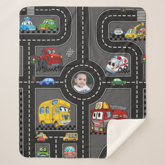 Kids Photo Road Map Cute Cartoon Vehicles Street Sherpa Deken