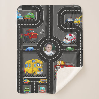 Kids Photo Road Map Cute Cartoon Vehicles Street Sherpa Deken