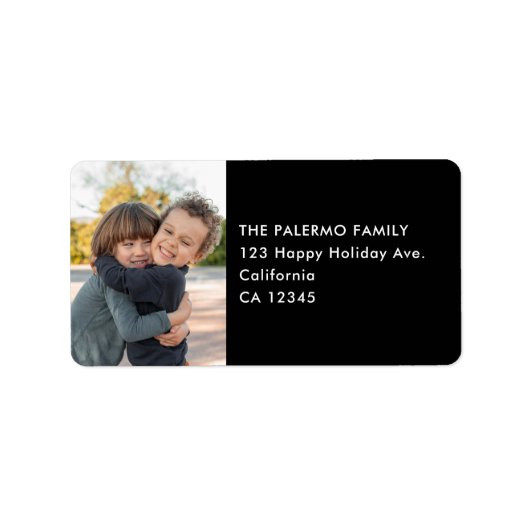 Kids Photo Simple Modern Black Return Address Etiket (Voorkant)