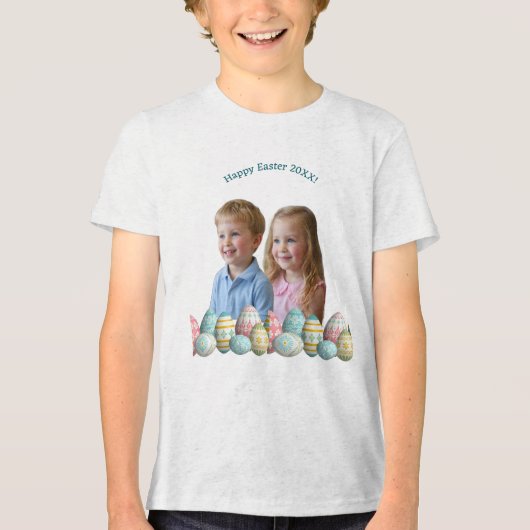 Kids Photos Easter Painted Eggs  Tri-Blend Shirt (Voorkant)