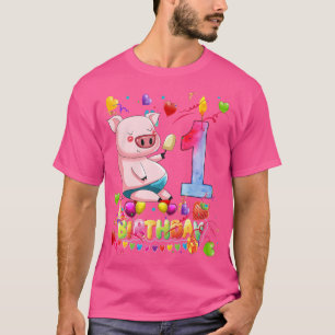 Kids Pig Birthday Party 1 Year Old Boy 1th Pi T-shirt