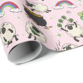 Kids Pink St. Patrick’s Day Sheep & Shamrocks Cadeaupapier (Rol Hoek)