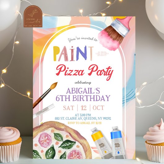 Kids Pizza and Paint Party Birthday Invitation Kaart