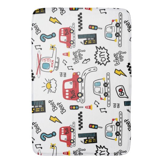 Kids Playful Transport Pattern  Badmat (Voorkant Verticaal)