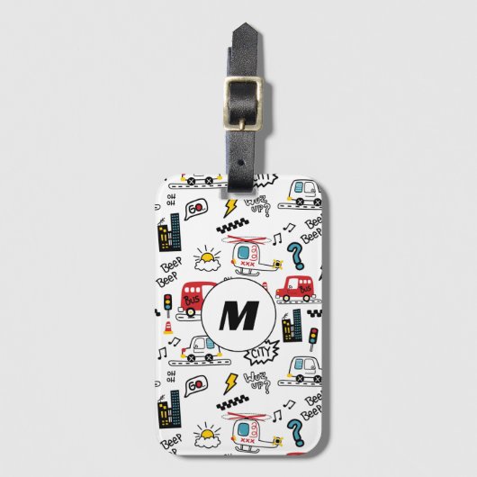 Kids Playful Transport Pattern  Bagagelabel (Voorkant (verticaal))
