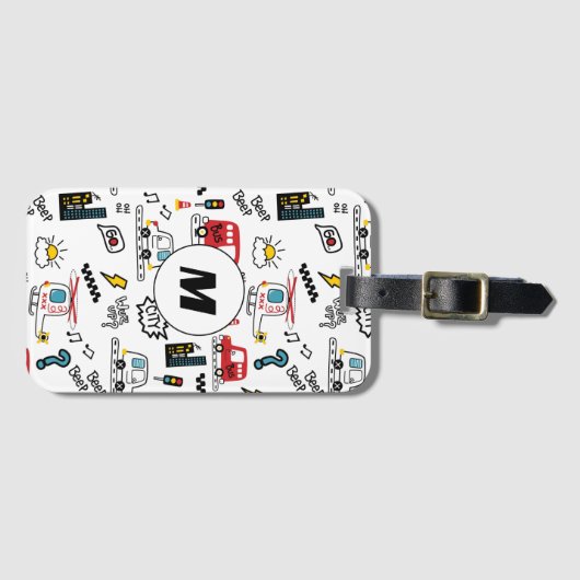 Kids Playful Transport Pattern Bagagelabel (Voorkant (horizontaal))