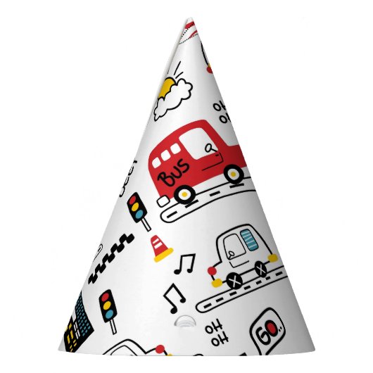 Kids Playful Transport Pattern  Feesthoedjes (Links)