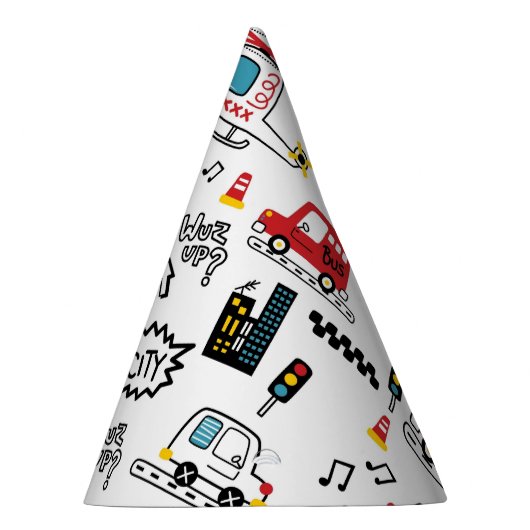 Kids Playful Transport Pattern  Feesthoedjes (Rechts)