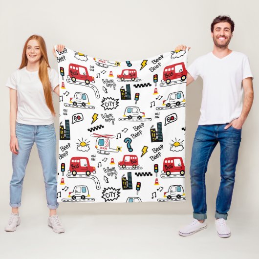 Kids Playful Transport Pattern  Fleece Deken (In situ)