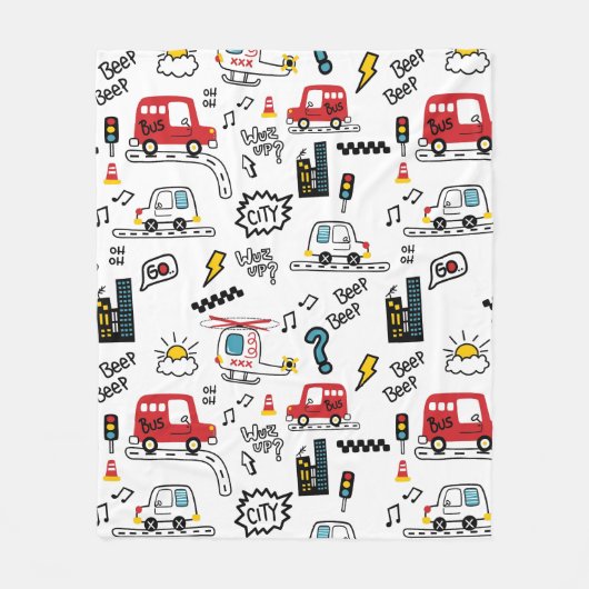 Kids Playful Transport Pattern  Fleece Deken (Voorkant)