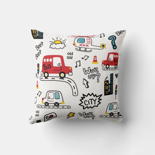 Kids Playful Transport Pattern  Kussen (Achterkant)