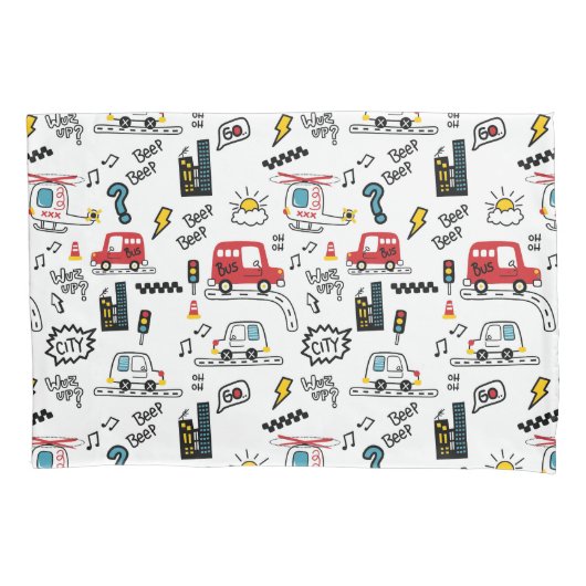 Kids Playful Transport Pattern  Kussensloop (Voorkant)