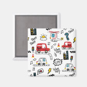 Kids Playful Transport Pattern  Magneet (Voorkant / Achterkant)