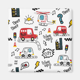 Kids Playful Transport Pattern Magneet