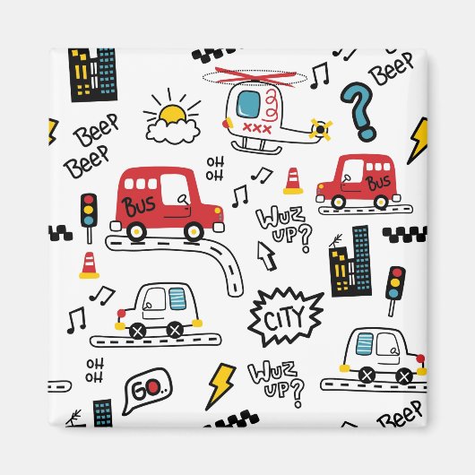 Kids Playful Transport Pattern  Magneet (Voorkant)