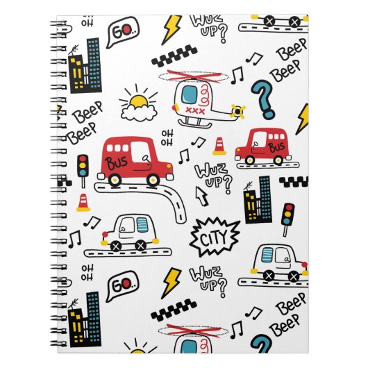 Kids Playful Transport Pattern  Notitieboek (Voorkant)