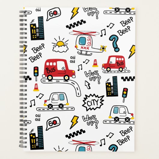 Kids Playful Transport Pattern  Planner (Voorkant)