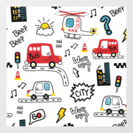 Kids Playful Transport Pattern  Raamsticker