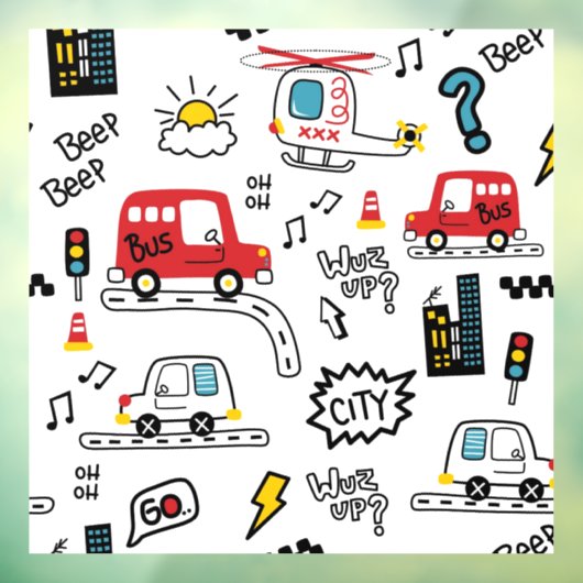 Kids Playful Transport Pattern  Raamsticker (Vel 3)