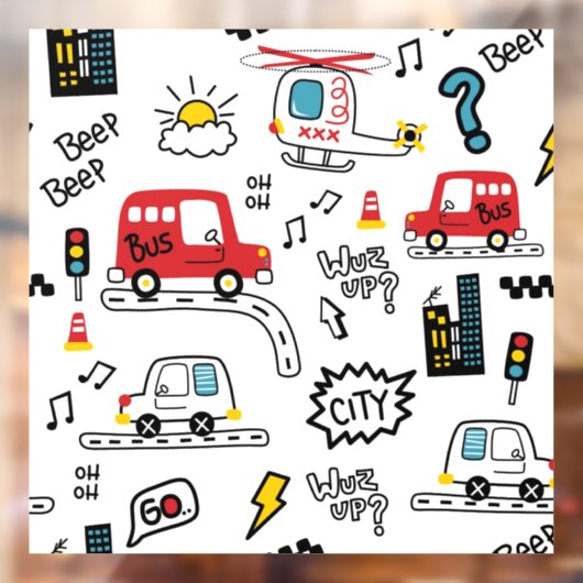 Kids Playful Transport Pattern  Raamsticker (Vel 2)